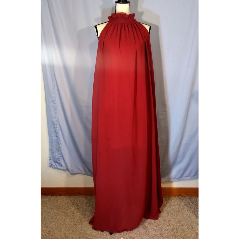 Burgandy Flowy High-Neck Shift Dress